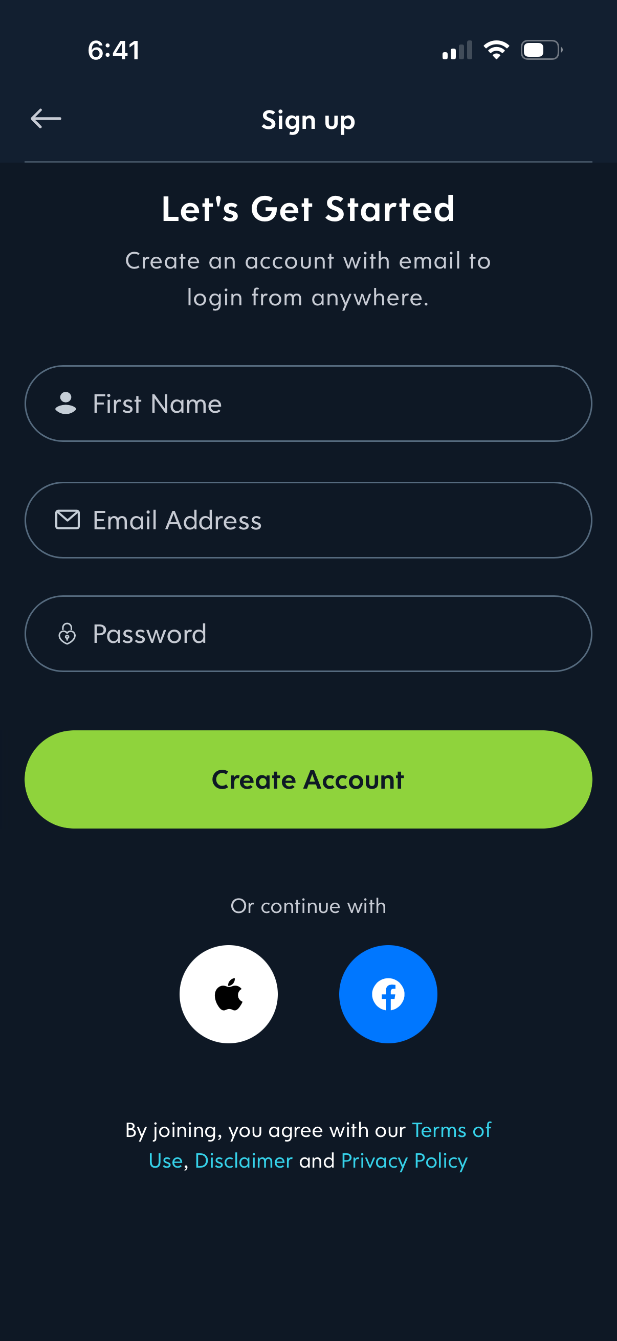 huckleberry signup screenshot